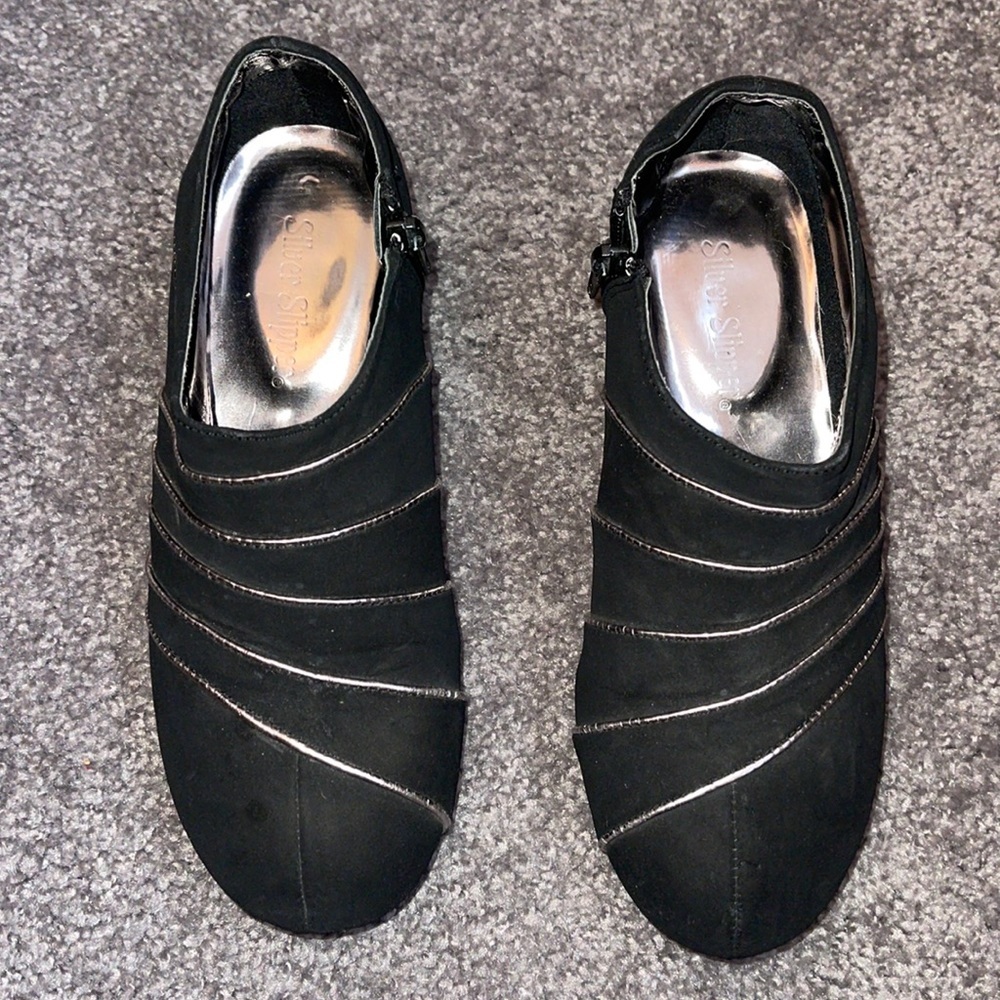 80s style silver slipper shoes